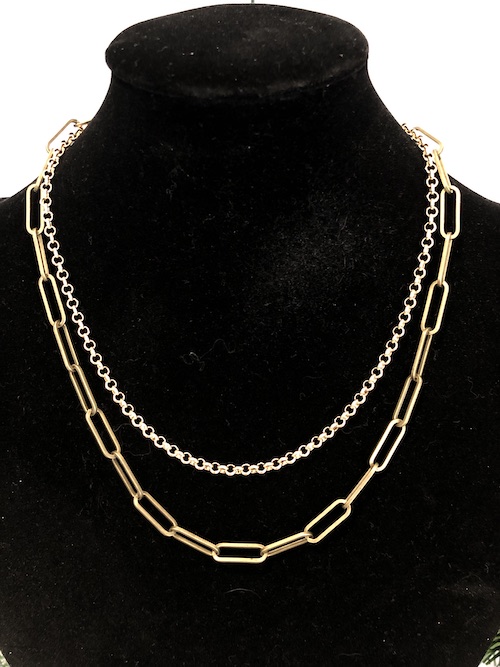 Double-layered brass paperclip chain with polished gold plate rollo