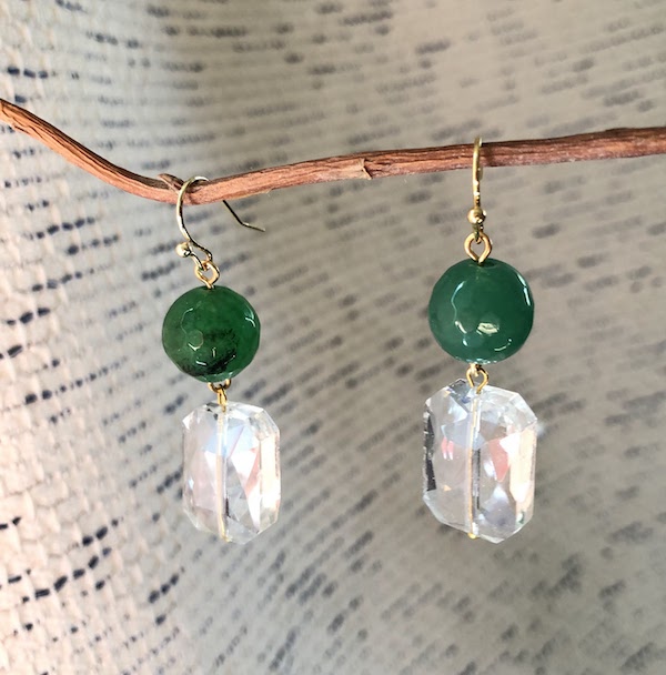 Elegant earrings, crystal clear facets and emerald colors with gold can’t be beat!