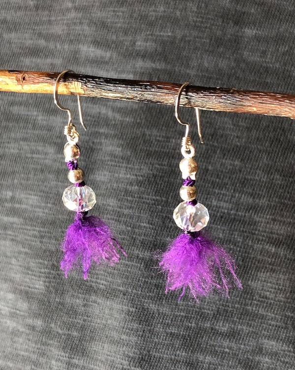 Clear glass and sterling silver tip with purple silk